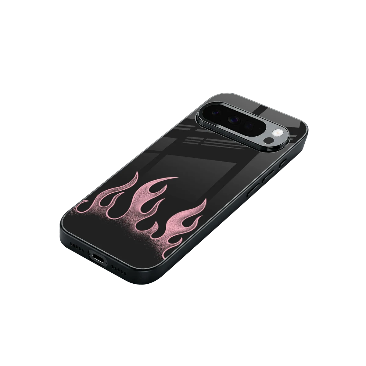 Retro Pink Flames stylish phone case for google pixel 10 pro xl | glossy glass and slim fit