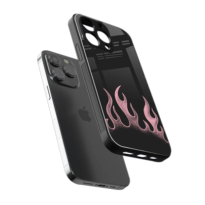 Retro Pink Flames sleek iphone 13 pro cover with tempered glass back and TPU edges