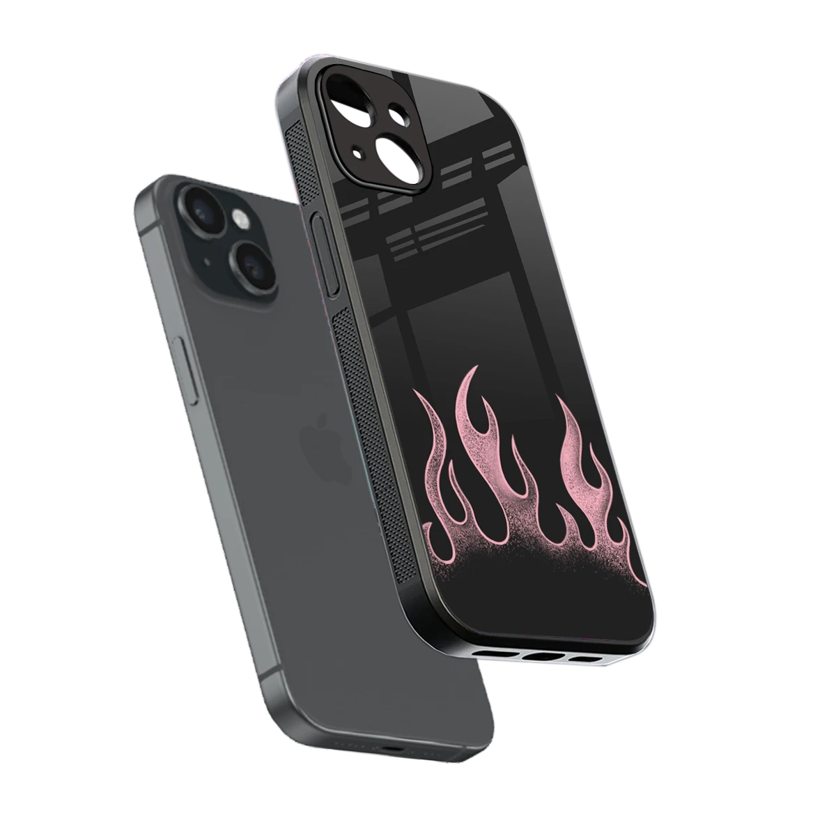 Retro Pink Flames sleek iphone 14 cover with tempered glass back and TPU edges