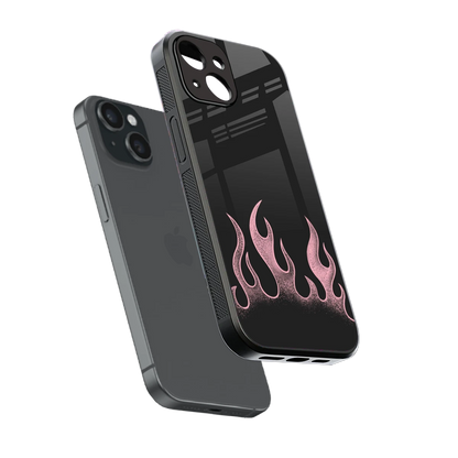 Retro Pink Flames sleek iphone 14 cover with tempered glass back and TPU edges