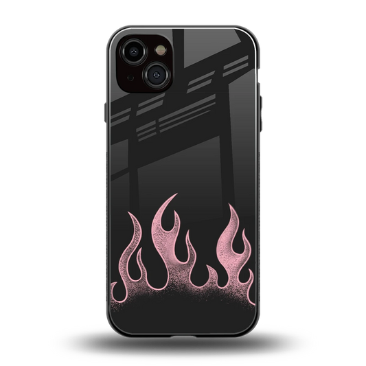 Retro Pink Flames back phone cover | glass case for iphone 15 plus