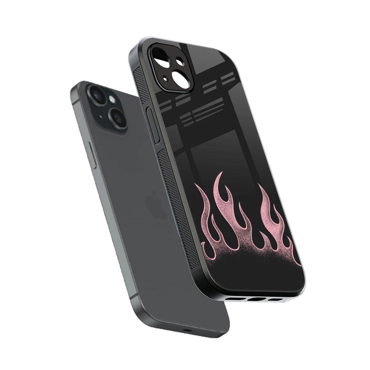 Retro Pink Flames sleek iphone 15 plus cover with tempered glass back and TPU edges