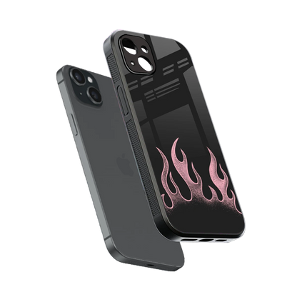 Retro Pink Flames sleek iphone 15 plus cover with tempered glass back and TPU edges