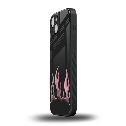 Retro Pink Flames iphone 15 plus mobile cover | shockproof glass phone case