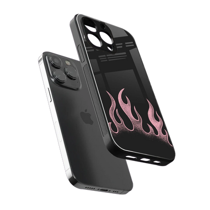 Retro Pink Flames sleek iphone 15 pro max cover with tempered glass back and TPU edges