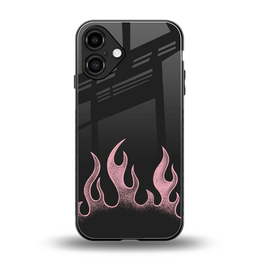 Retro Pink Flames back phone cover | glass case for iphone 16 plus