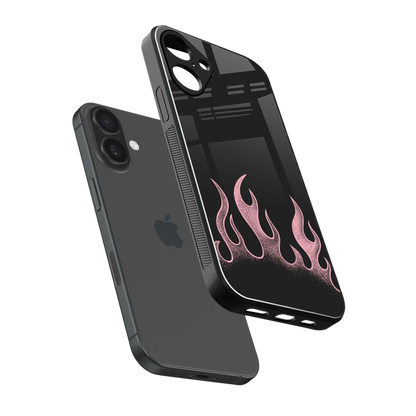 Retro Pink Flames sleek iphone 16 plus cover with tempered glass back and TPU edges
