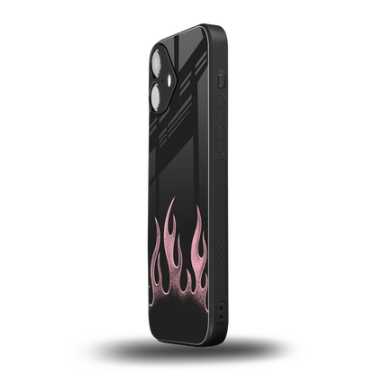 Retro Pink Flames iphone 16 plus mobile cover | shockproof glass phone case