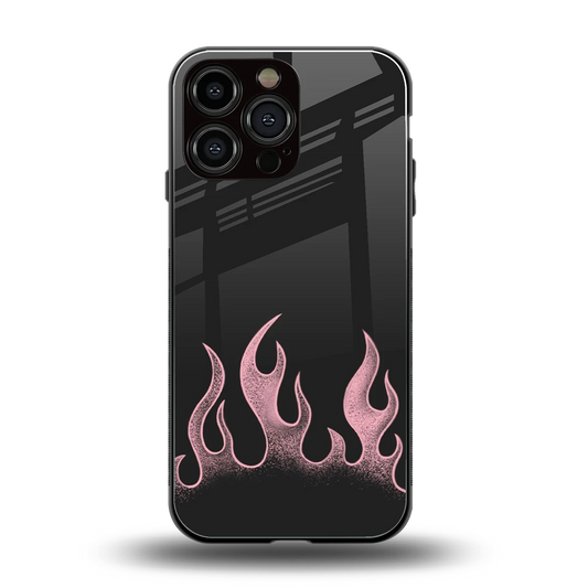 Retro Pink Flames back phone cover | glass case for iphone 16 pro max