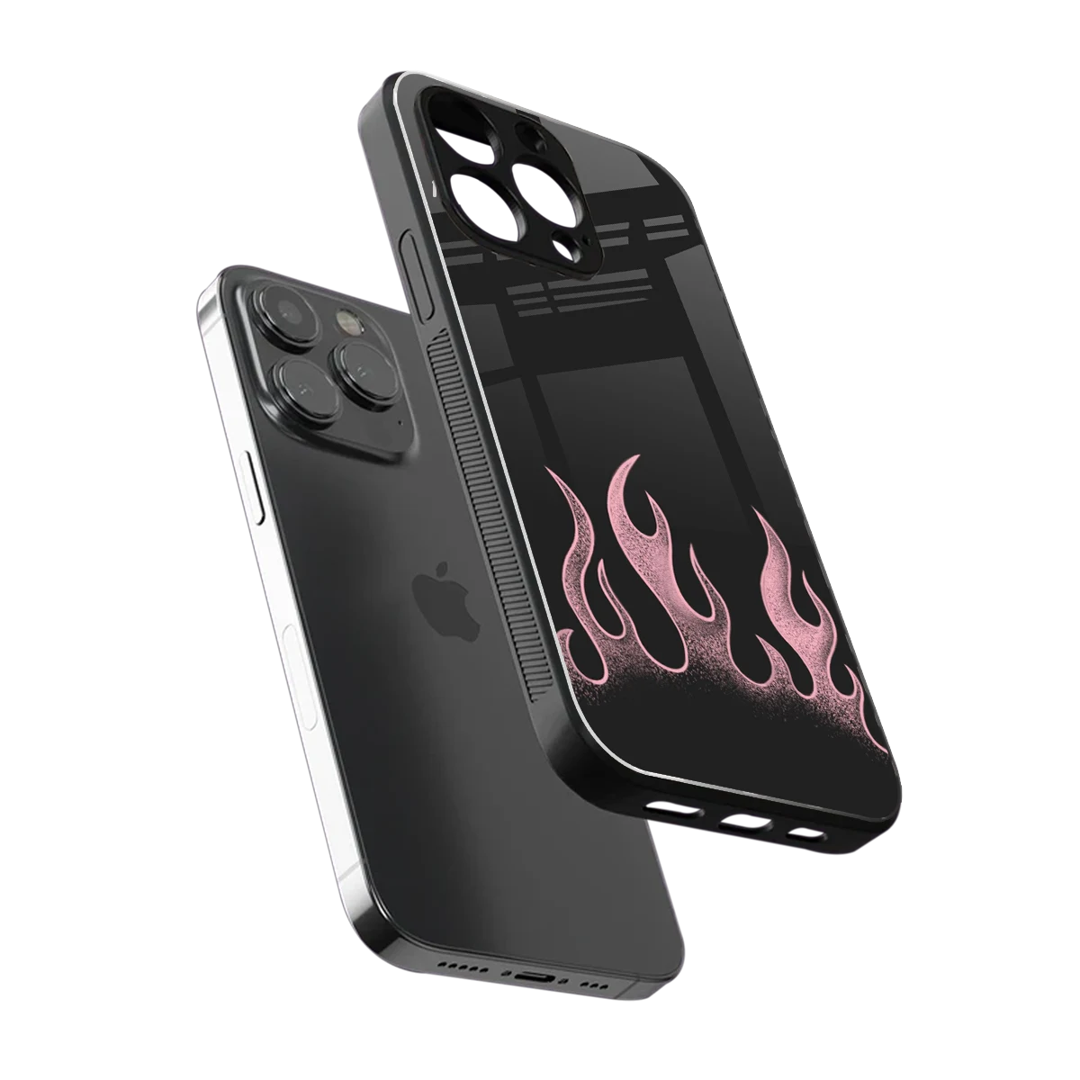 Retro Pink Flames sleek iphone 16 pro max cover with tempered glass back and TPU edges