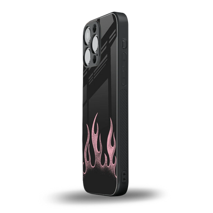 Retro Pink Flames iphone 16 pro max mobile cover | shockproof glass phone case