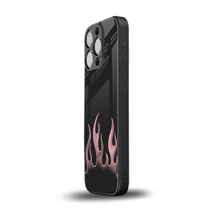 Retro Pink Flames iphone 16 pro mobile cover | shockproof glass phone case