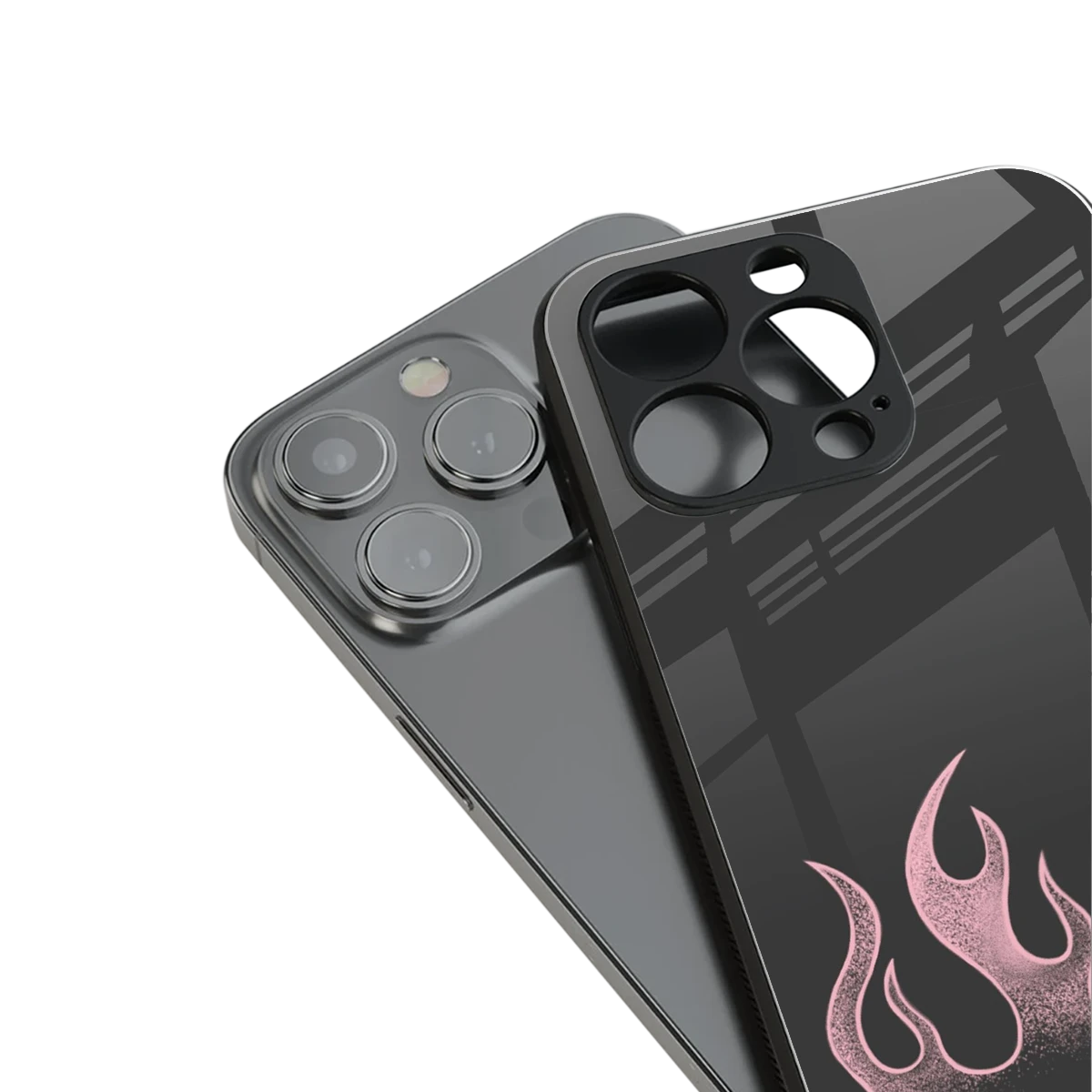 Retro Pink Flames stylish phone case for iphone 16 pro max | glossy glass and slim fit
