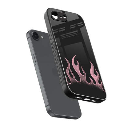 Retro Pink Flames sleek iphone 16e cover with tempered glass back and TPU edges