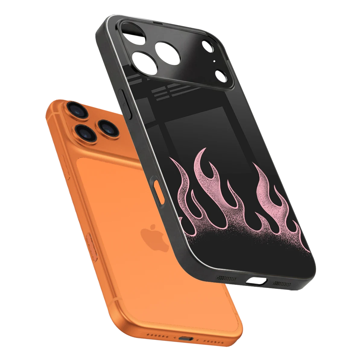 Retro Pink Flames sleek iphone 17 pro cover with tempered glass back and TPU edges