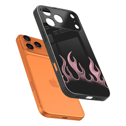 Retro Pink Flames sleek iphone 17 pro cover with tempered glass back and TPU edges