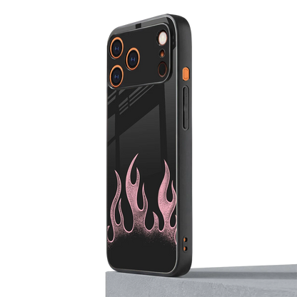 Retro Pink Flames iphone 17 pro mobile cover | shockproof glass phone case
