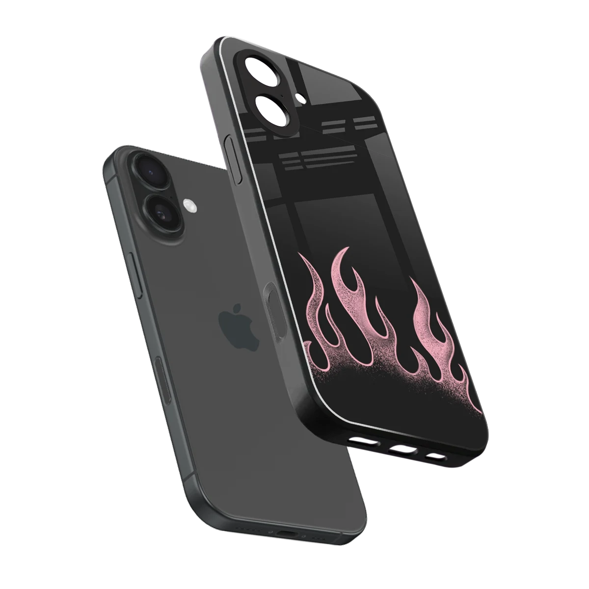 Retro Pink Flames sleek iphone 17 cover with tempered glass back and TPU edges