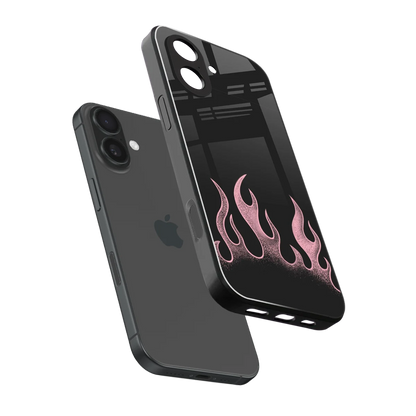 Retro Pink Flames sleek iphone 17 cover with tempered glass back and TPU edges