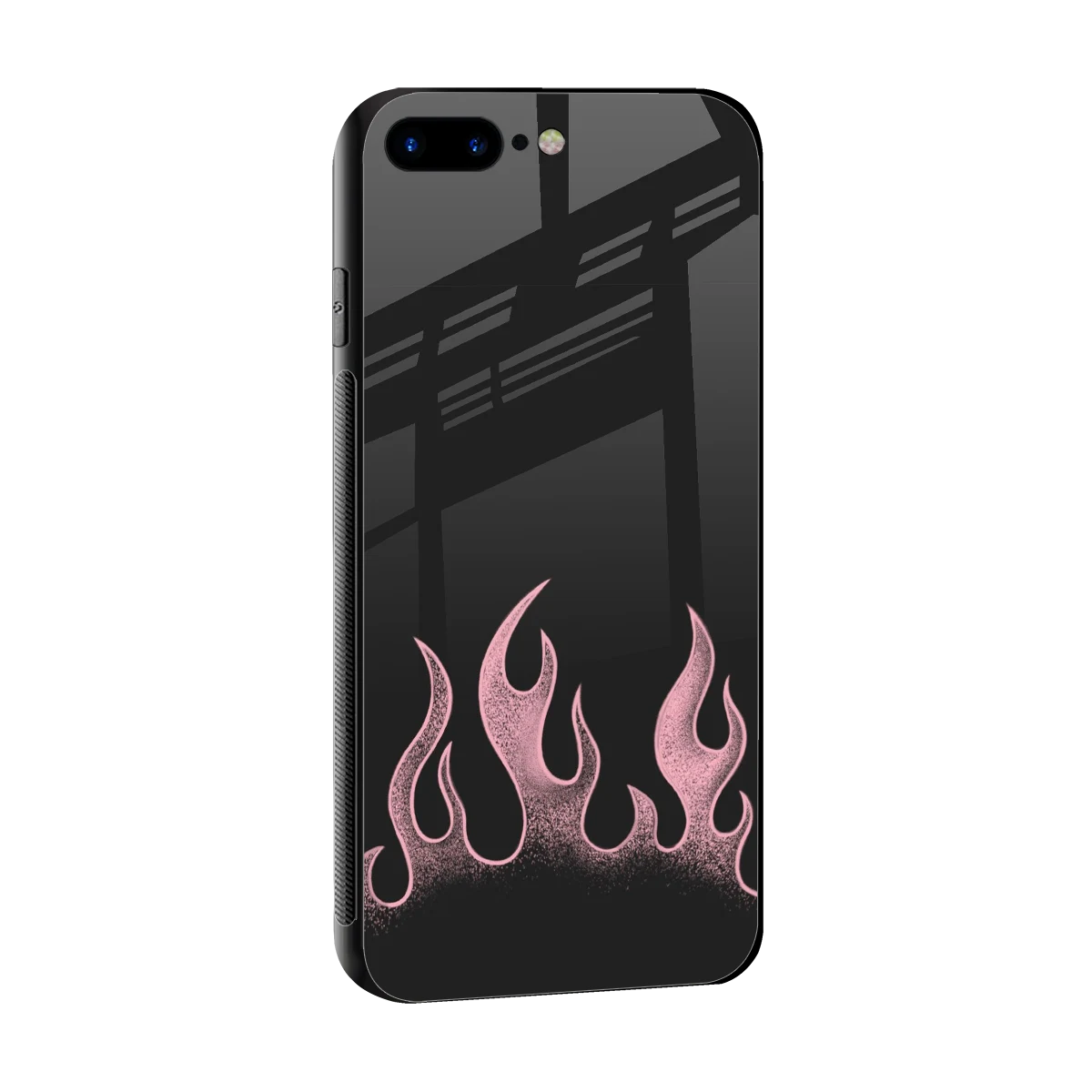 Retro Pink Flames sleek iphone 7 plus cover with tempered glass back and TPU edges