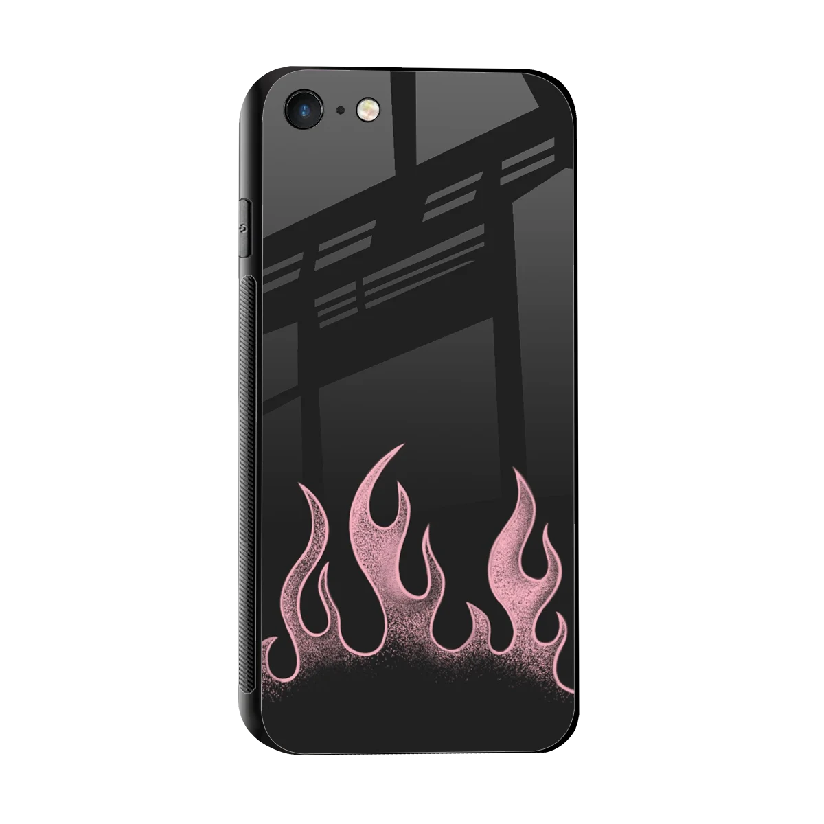 Retro Pink Flames sleek iphone 7 cover with tempered glass back and TPU edges
