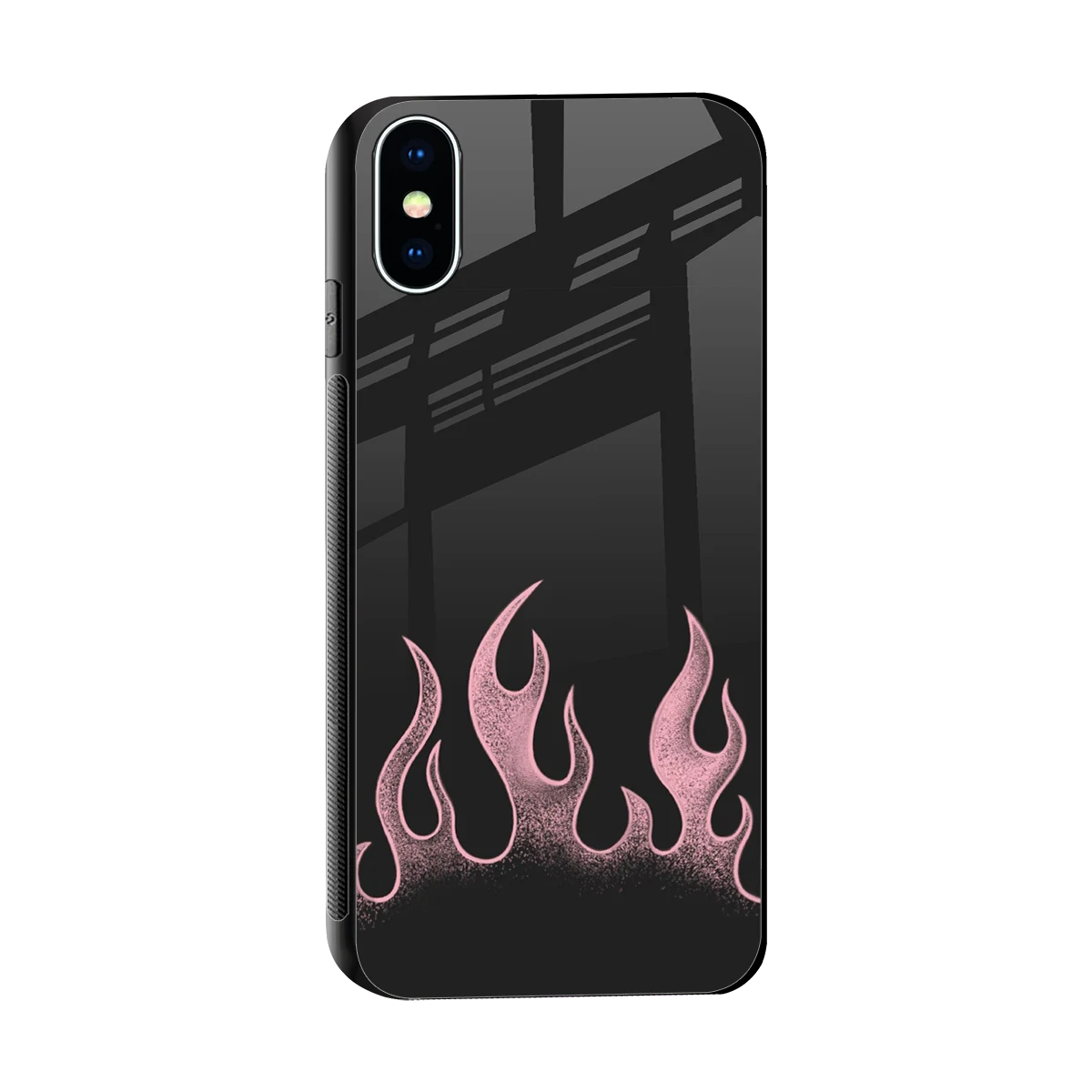 Retro Pink Flames sleek iphone x cover with tempered glass back and TPU edges
