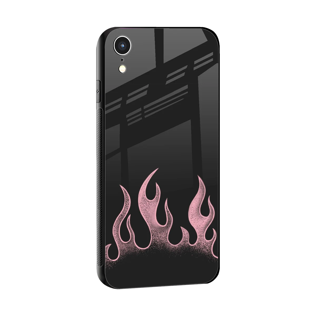 Retro Pink Flames sleek iphone xr cover with tempered glass back and TPU edges