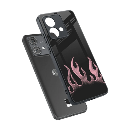 Retro Pink Flames sleek motorola edge 40 neo 5g cover with tempered glass back and TPU edges