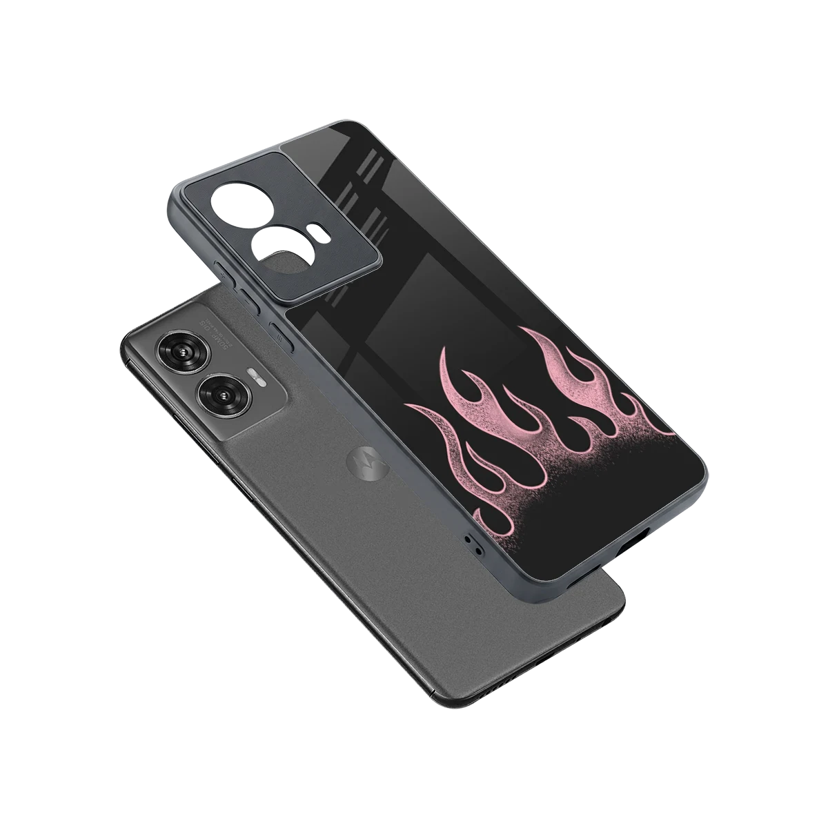 Retro Pink Flames sleek motorola edge 50 fusion cover with tempered glass back and TPU edges