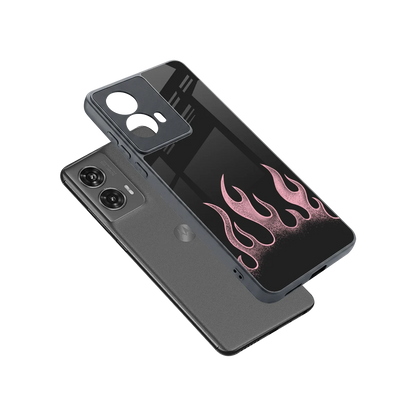 Retro Pink Flames sleek motorola edge 50 fusion cover with tempered glass back and TPU edges