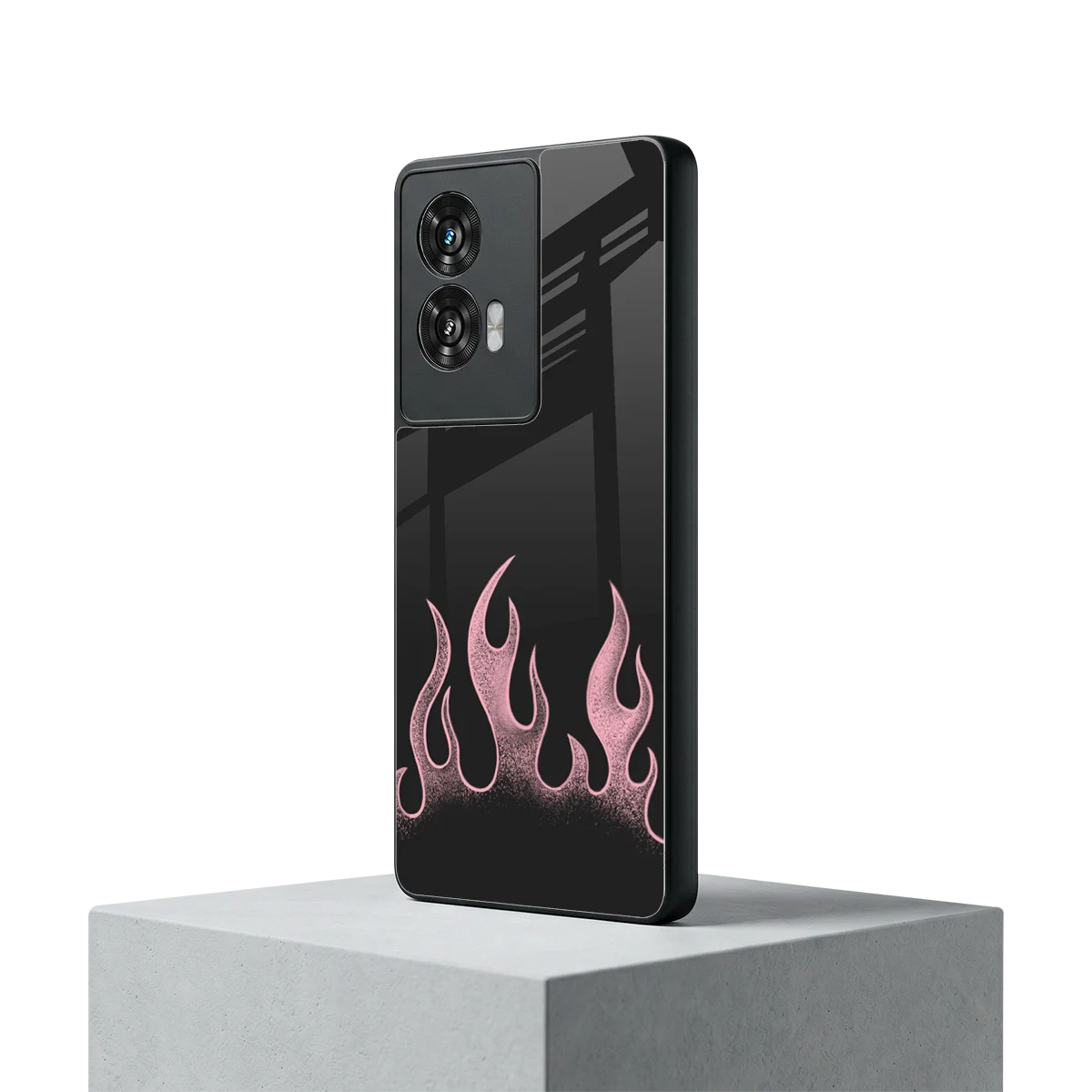 Retro Pink Flames motorola edge 50 fusion mobile cover | shockproof glass phone case