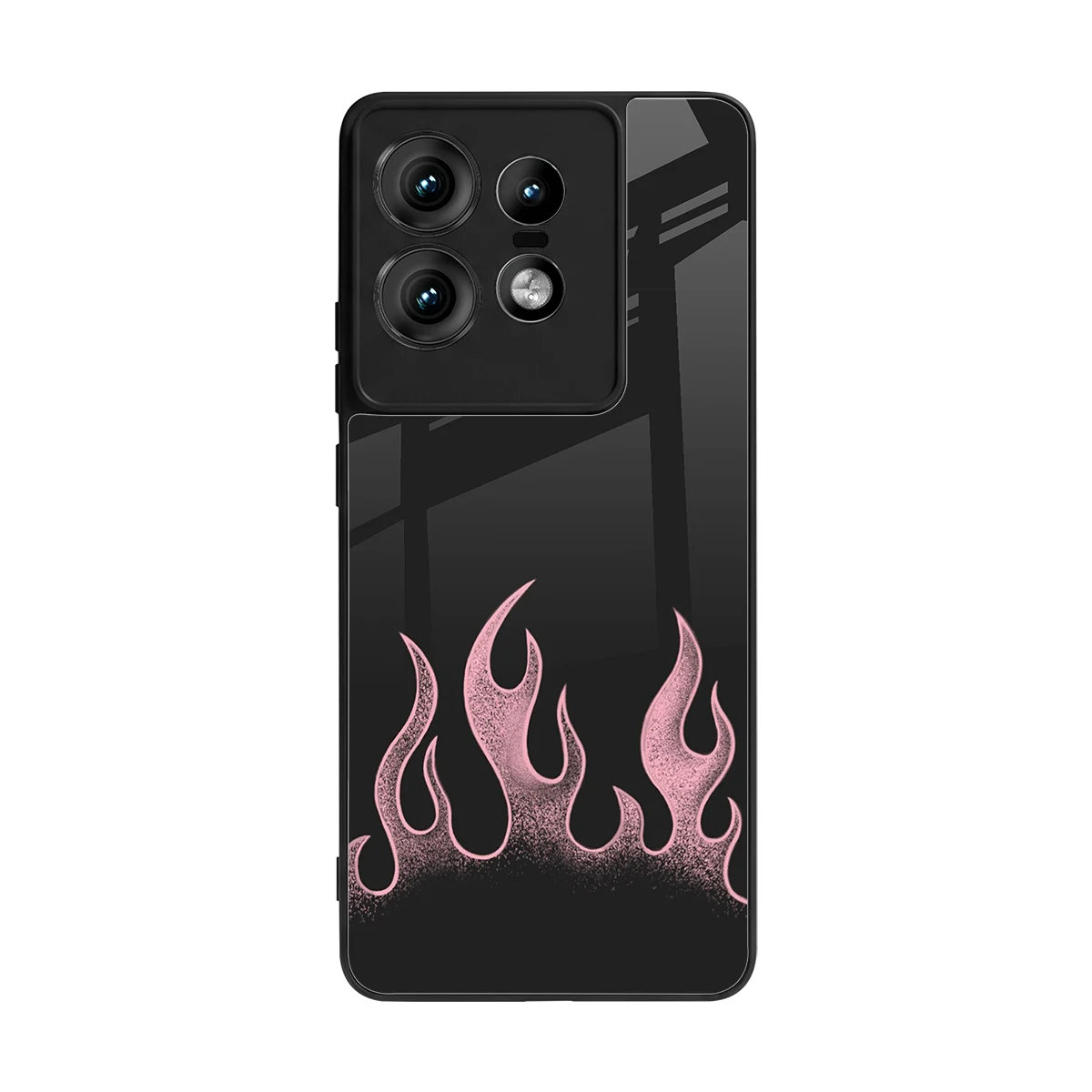Retro Pink Flames back phone cover | glass case for motorola edge 50 pro
