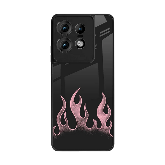 Retro Pink Flames back phone cover | glass case for motorola edge 50 pro