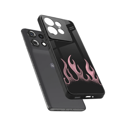 Retro Pink Flames sleek motorola edge 50 pro cover with tempered glass back and TPU edges