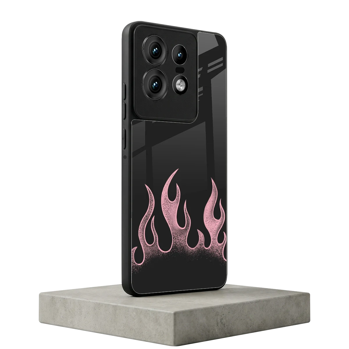 Retro Pink Flames motorola edge 50 pro mobile cover | shockproof glass phone case