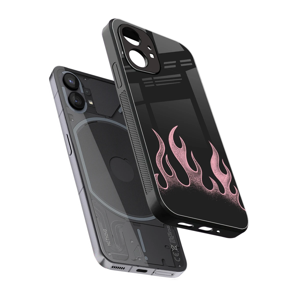 Retro Pink Flames sleek nothing phone 1 cover with tempered glass back and TPU edges