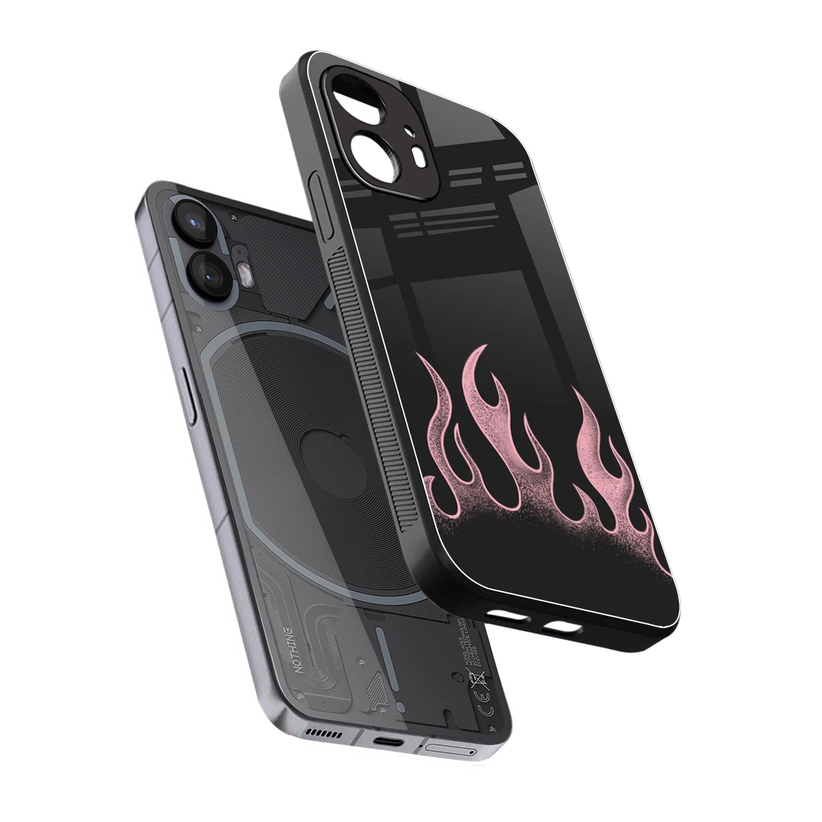 Retro Pink Flames sleek nothing phone 2 cover with tempered glass back and TPU edges