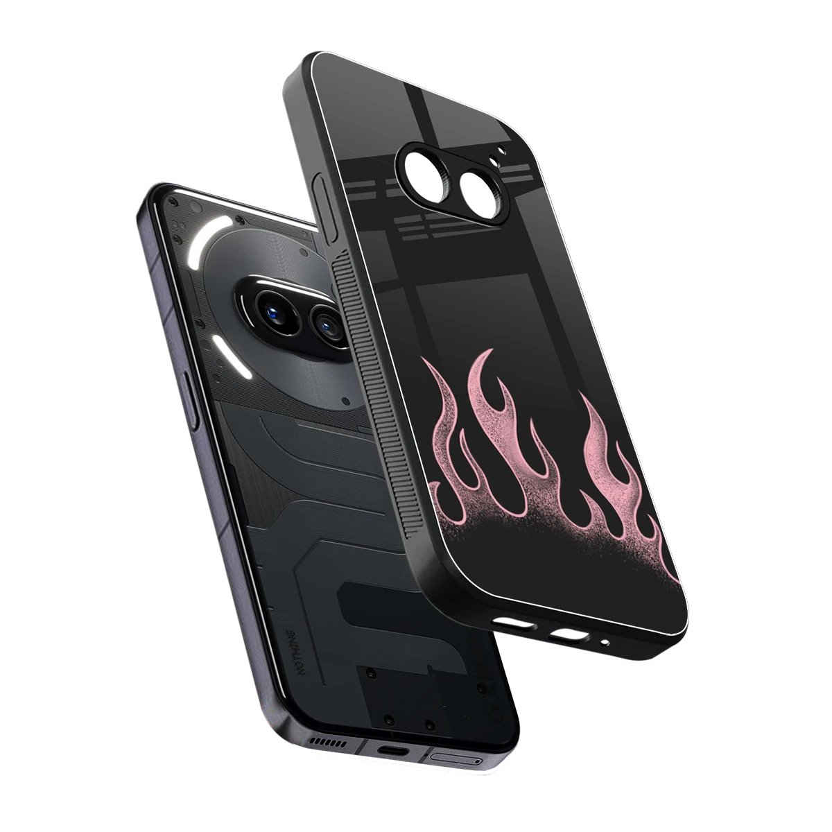 Retro Pink Flames sleek nothing phone 2a cover with tempered glass back and TPU edges