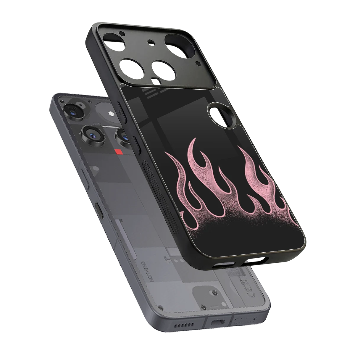 Retro Pink Flames sleek nothing phone 3 cover with tempered glass back and TPU edges