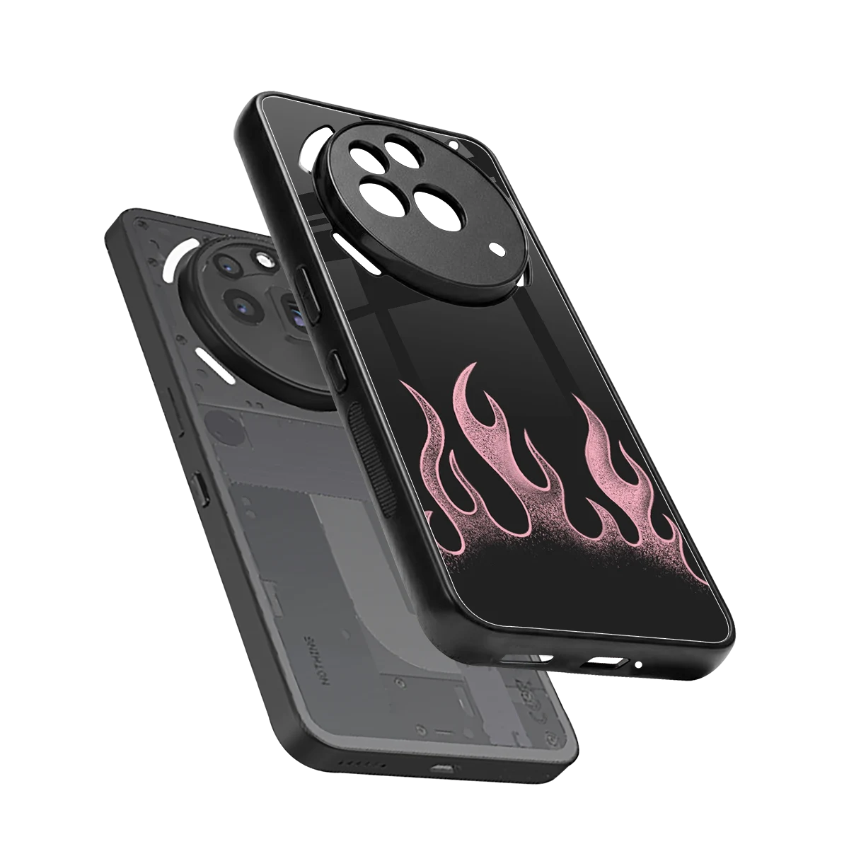 Retro Pink Flames sleek nothing phone 3a pro cover with tempered glass back and TPU edges
