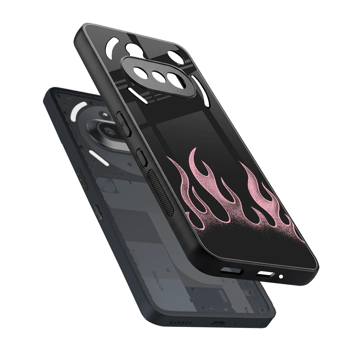 Retro Pink Flames sleek nothing phone 3a cover with tempered glass back and TPU edges