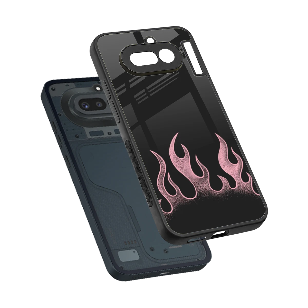 Retro Pink Flames sleek nothing phone 4a cover with tempered glass back and TPU edges