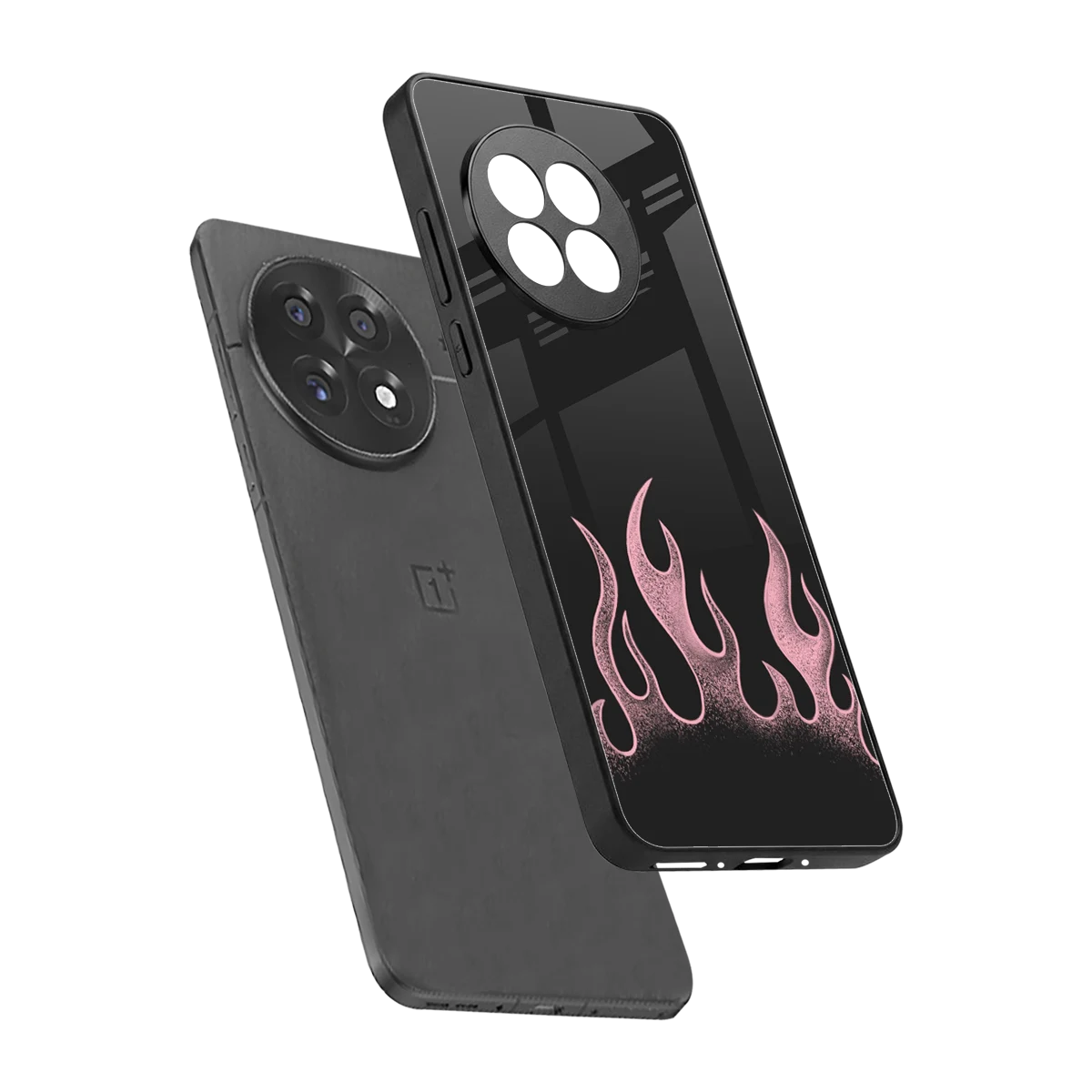 Retro Pink Flames sleek oneplus 13r cover with tempered glass back and TPU edges