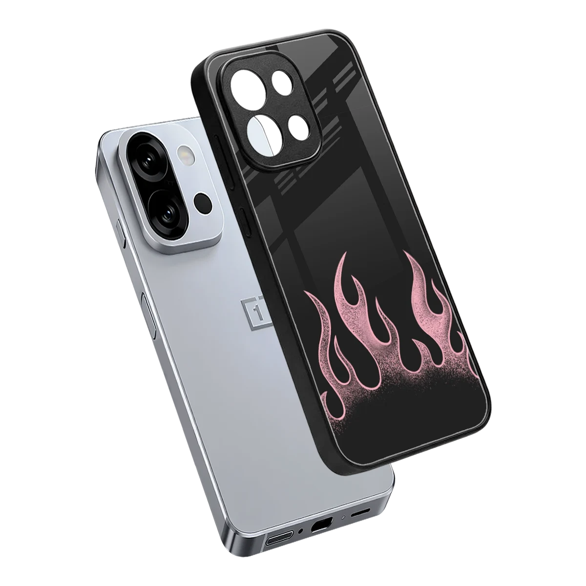 Retro Pink Flames sleek oneplus 13s cover with tempered glass back and TPU edges
