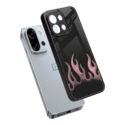 Retro Pink Flames sleek oneplus 13s cover with tempered glass back and TPU edges