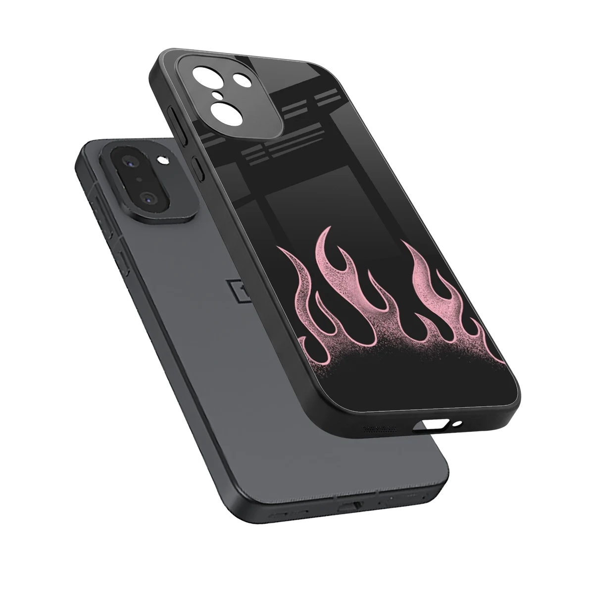 Retro Pink Flames sleek oneplus 15r cover with tempered glass back and TPU edges