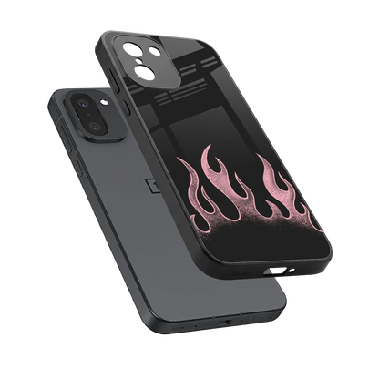 Retro Pink Flames sleek oneplus 15r cover with tempered glass back and TPU edges