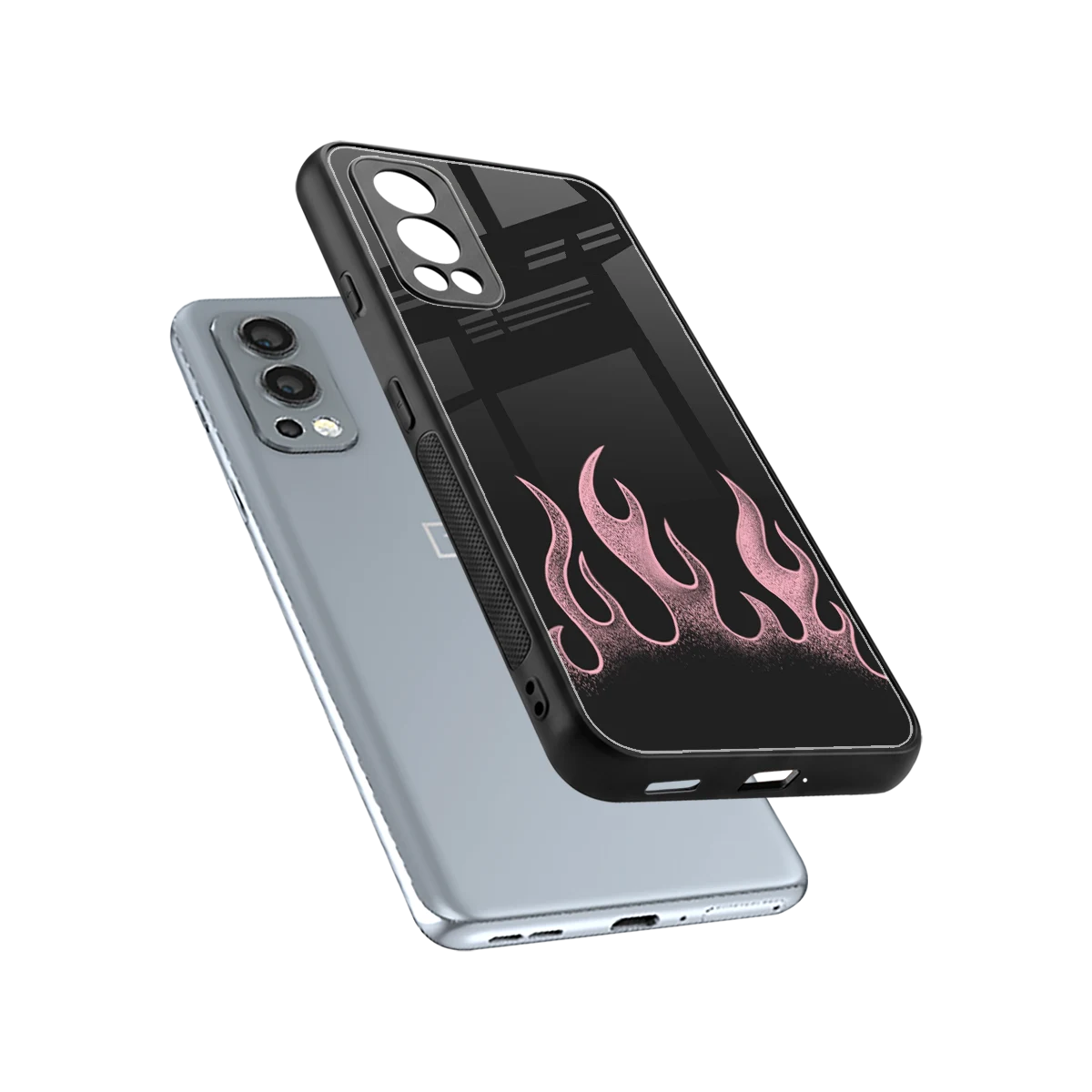 Retro Pink Flames sleek oneplus nord 2 cover with tempered glass back and TPU edges