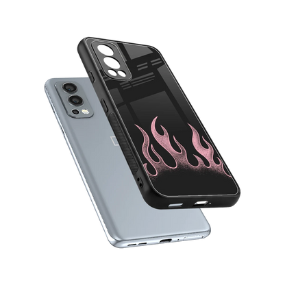 Retro Pink Flames sleek oneplus nord 2 cover with tempered glass back and TPU edges