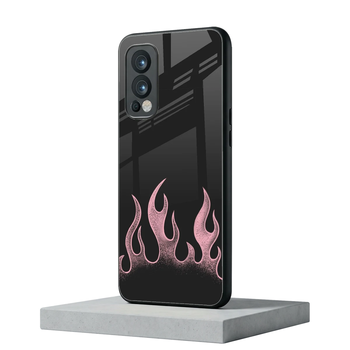 Retro Pink Flames oneplus nord 2 mobile cover | shockproof glass phone case